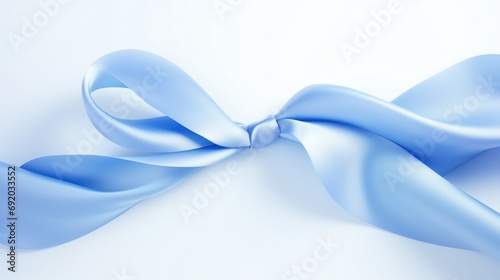 a lifelike representation of a blue ribbon featuring an intricate bow on a seamless white canvas