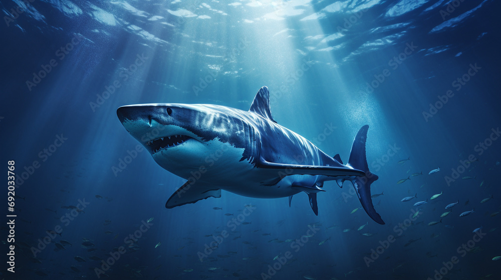Shark in deep blue ocean generative ai. Shark in deep blue ocean generative ai.
