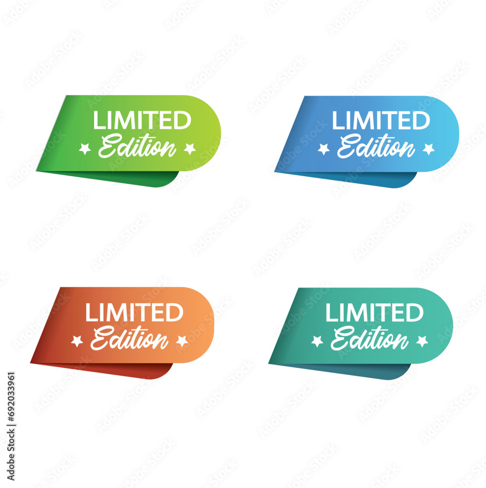 Red, green, blue and orange sticker with inscription Limited Edition and with curled edges. Red, green, blue and orange sticker with inscription Limited Edition and with curled edges.