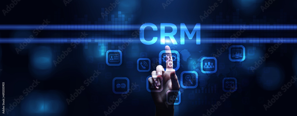 CRM Customer relationship management software system business technology concept.