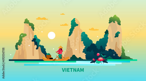 The stunning nature of Vietnam - modern colored vector illustration
