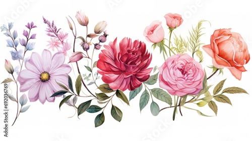 Flower collection with leaves, floral bouquets. Vector flowers. Spring art print with botanical elements. Happy Easter. Folk style. Posters for the spring holiday. icons isolated on white background