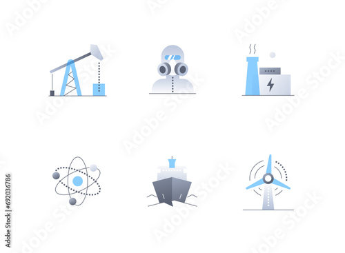 Industrialization and energy sources - flat design style icons set