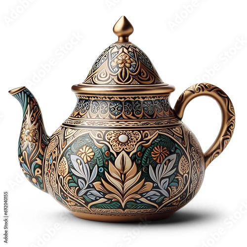 Beautiful vintage metal Moroccan teapot. Isolated PNG