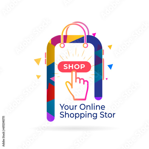 Online Shopping advertisement poster. Mobile app shopping and e-commerce retail store hypermarket sale design.