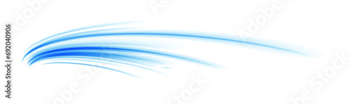 Blue stripes in the form of drill, turns and swirl. Undulate wave swirl swoosh, dynamic twisted lines. Transparent blue sparkling light line element. photo