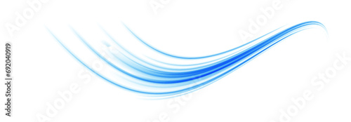 Wavy transparent curved lines in the form of the movement of sound waves in a set of different shapes of whirlpool. Light, light garland PNG.  photo