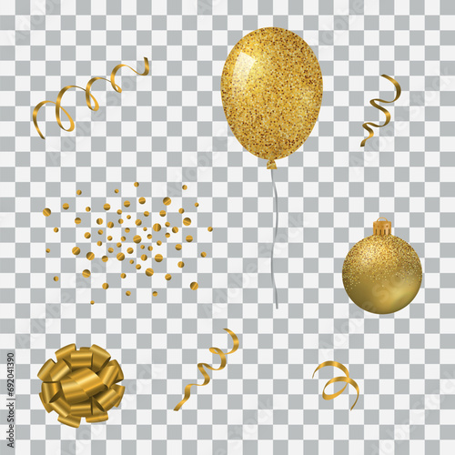 Set of golden realistic decorations.