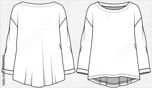 DROP SHOULDER BOAT NECK TOP WIDE NECK BLOUSE DESIGNED FOR WOMEN AND TEEN GIRLS IN VECTOR ILLUSTRATION FILE