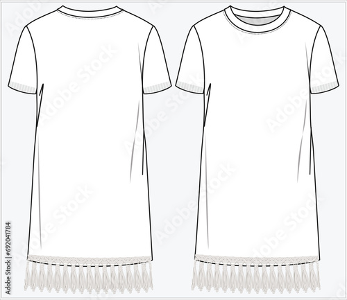 SHORT SLEEVES KNIT TUBE DRESS WITH LACE TRIM  DETAIL DESIGNED FOR WOMEN  AND YOUNG WOMEN IN VECTOR ILLUSTRATION 