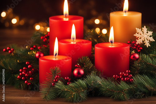christmas decoration with candles and christmas tree