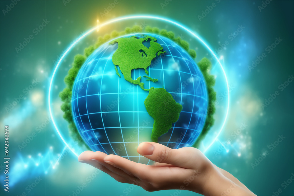 hand holding earth, sustainable technology hand holding earth, sustainable technology