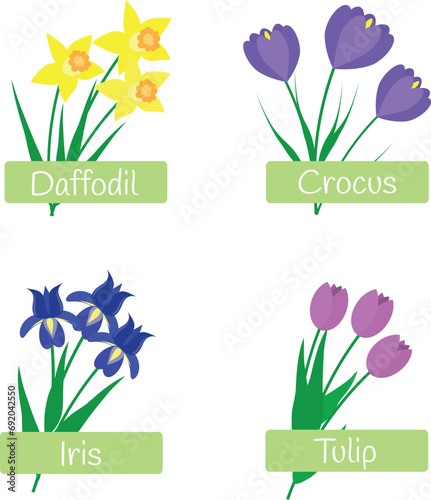 Flat flowers set.