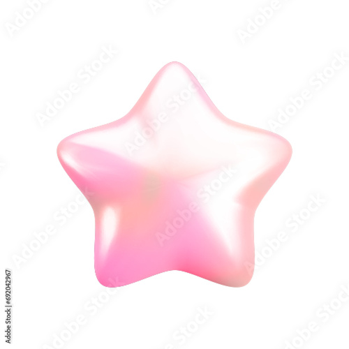 Vector 3d shiny pink star icon on white background. Cute realistic cartoon 3d render, glossy pearl metallic decor element, rainbow gradient star for decoration, web, game design, app
