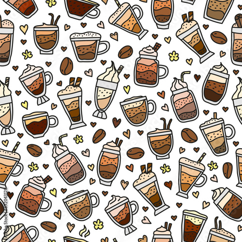 Seamless pattern with coffee drinks.