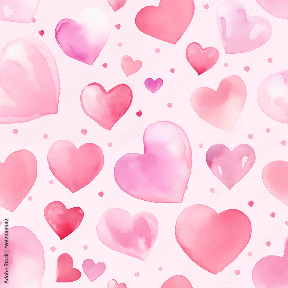 Seamless pattern with hearts in watercolor style