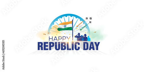 Happy Republic Day of India poster design. creative concept of 26 January india gate parade patriotc background with people saluting tricolor flag.