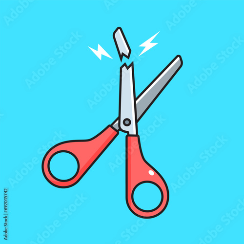 A Broken Scissor with a blue background. Vector Illustration