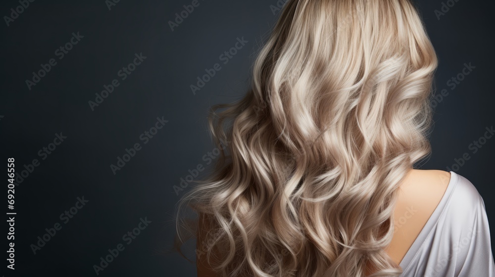 Naklejka premium Beautiful blonde woman with long wavy hair, studio shot