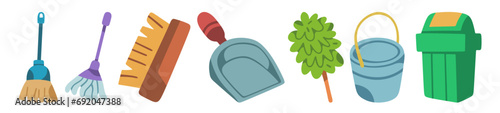 Cleaning tool icon illustrations vector. Isolated set on a white backround.