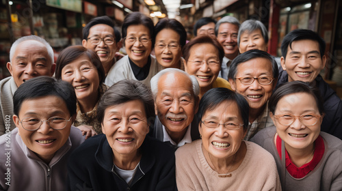 Group of asian old people smiling and looking at the camera.