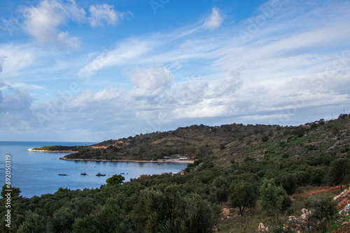 view of the mountains and sea in albania in november 2023, albania landscape