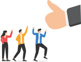 Team confidence for succeeding target, business growth, or completing project, motivation and encouragement concept. Boss appreciating team performance with a thumb up hand gesture.

