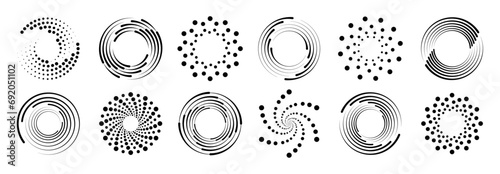 Circle dotted speed lines. Abstract round halftone circle frames, rotating dotted circle shapes. Big collection of round Logos.	 photo