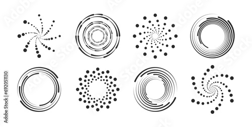 Halftone dots in circle form. round logo. Round dotted pattern geometric background. Dotted circle, vintage abstract dot halftones frames and random dots circles.