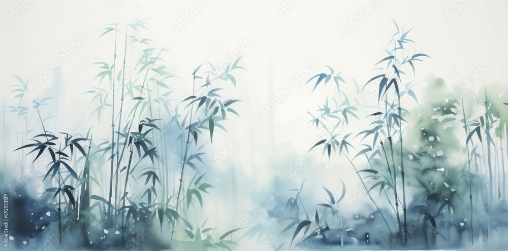 Bamboo nature chinese ink illustration art painting background background asian japanese zen plant - obrazy, fototapety, plakaty 
