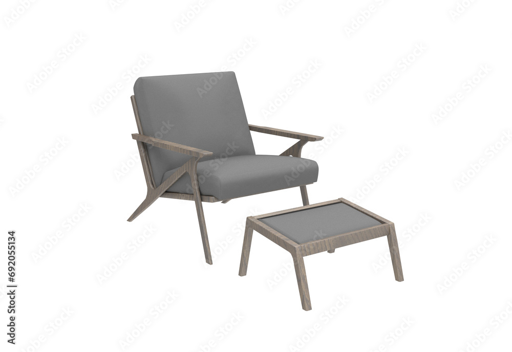 armchair angle view without shadow 3d render