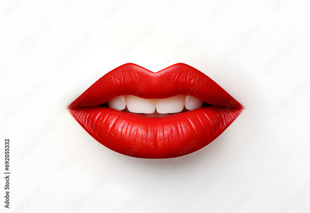 Red female lips in 3D isolated on a white background, Red female lips in 3D isolated on a white background,