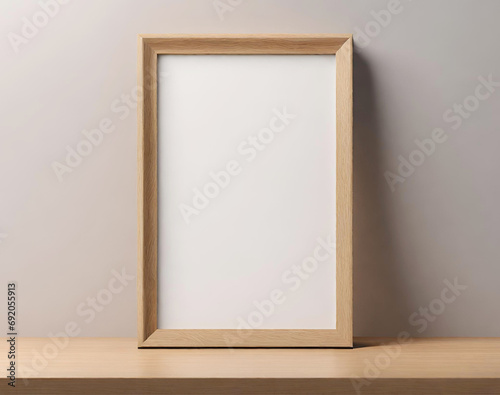 Rectangle photo frame with white space inside placed on a wooden table
