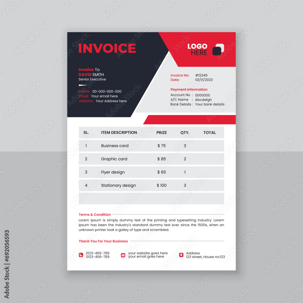 Obraz premium Modern and simple invoice design template.