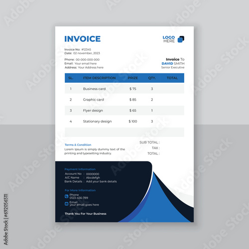 Modern and simple invoice design template.