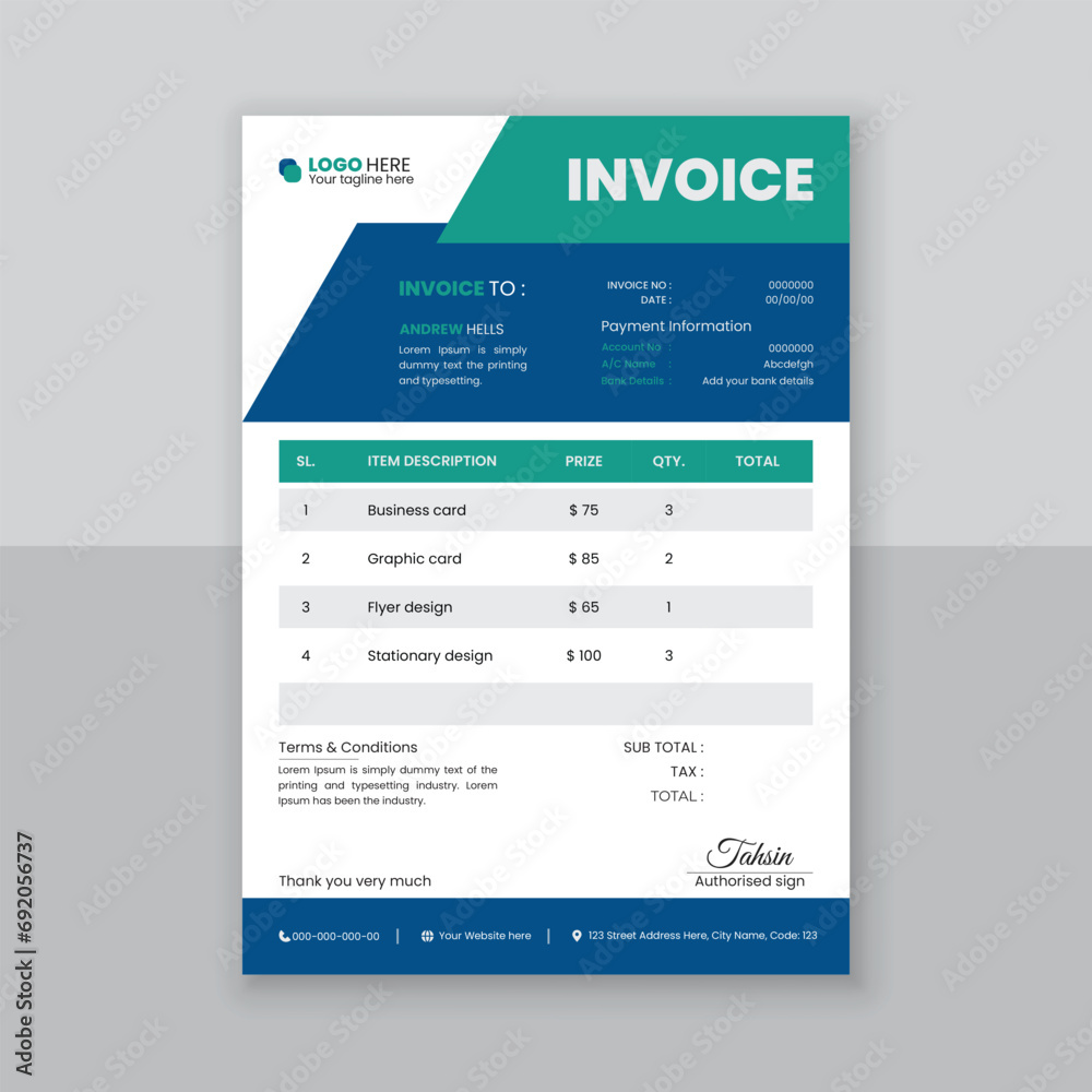 Modern and simple invoice design template.