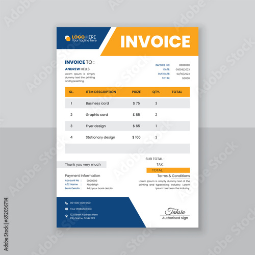Modern and simple invoice design template.