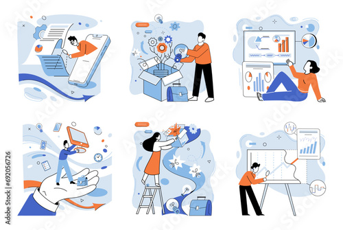 Smart business vector illustration. Progress, road traveled on journey smart business development Creative thinking, fuel igniting flame smart business innovation Intelligence, maestro conducting