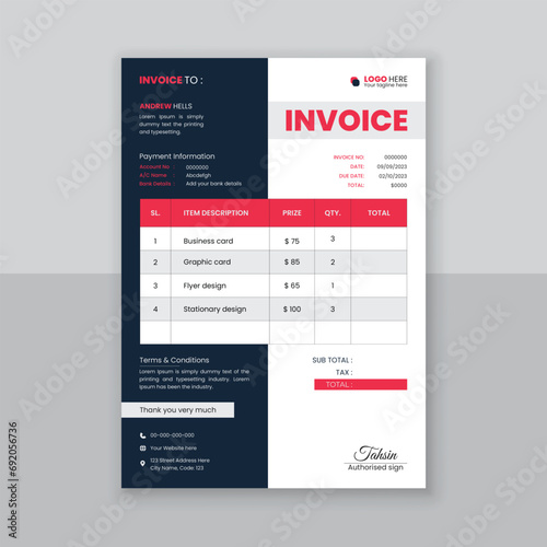 Modern and simple invoice design template.