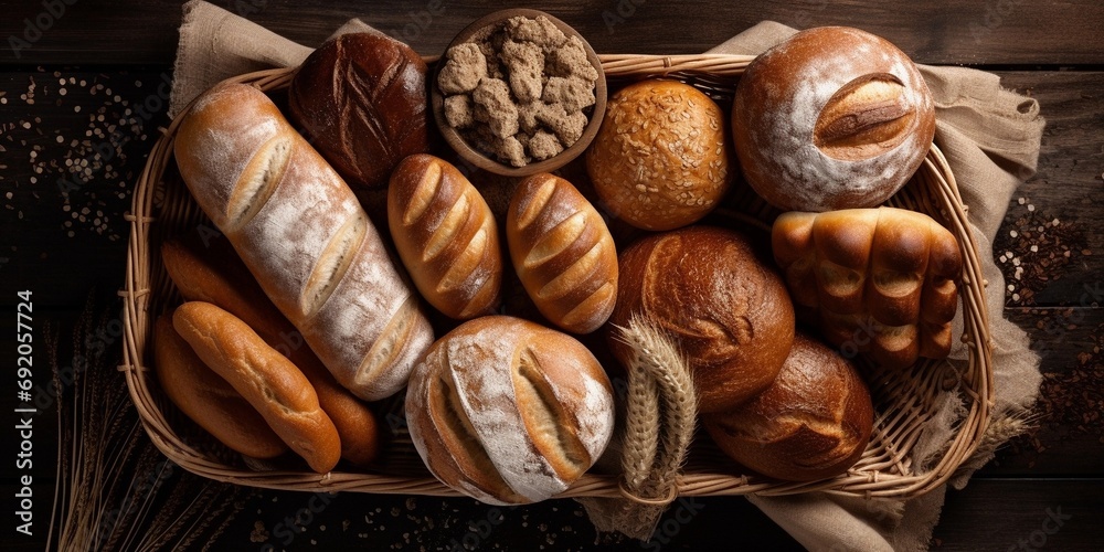 bread and bun in a basket with space for text bread and bun in a basket with space for text