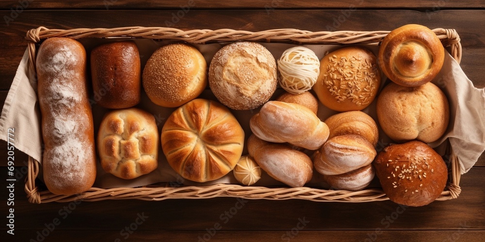 bread and bun in a basket with space for text bread and bun in a basket with space for text