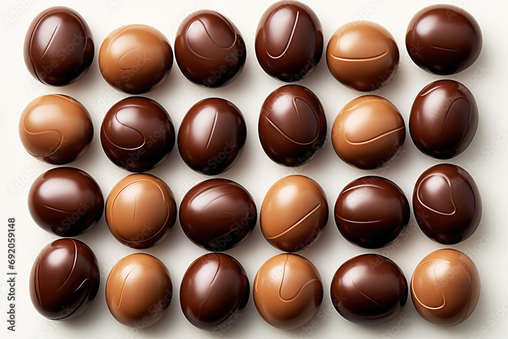 Fototapeta premium Assorted chocolates, luxury chocolate bonbons, top view, close-up. Food Background. 