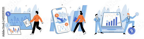 Crypto invest. Vector illustration. Technology plays crucial role in facilitating crypto investments and ensuring secure digital transactions The crypto investment concept revolves around capitalizing