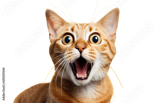 Studio portrait of funny and excited cat face showing shocked or surprised expression isolated on transparent png background. photo
