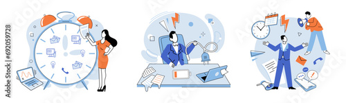 Busy employee vector illustration. The corporate culture often emphasizes complete dedication and commitment from employees The busy employees career is filled with high pressure situations