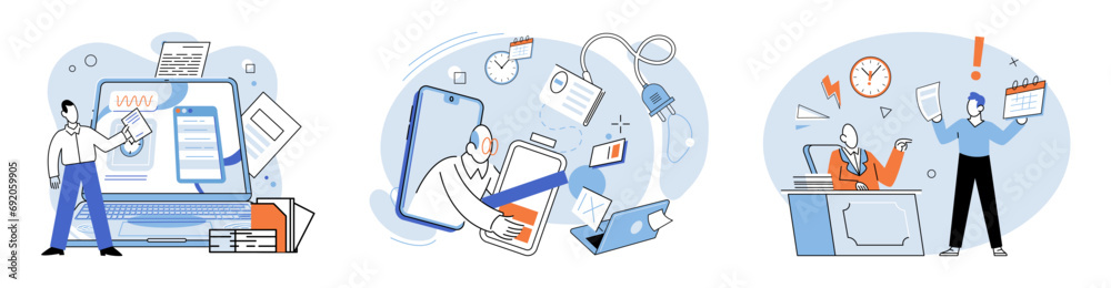 Busy employee vector illustration. Developing multitasking skills is ...