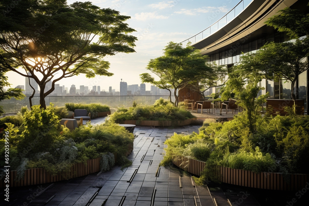 Landscape architect designing a rooftop garden for an urban building. Green urban spaces and sustainable city development. Landscape architect designing a rooftop garden for an urban building. Green urban spaces and sustainable city development.