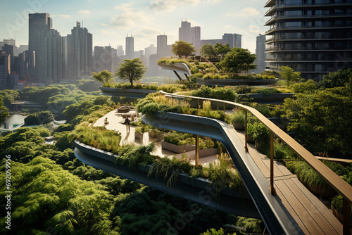 Landscape architect designing a rooftop garden for an urban building. Green urban spaces and sustainable city development.