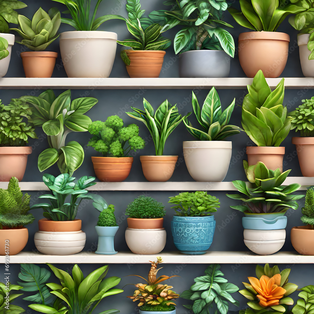 plants in pots at wall background realistic houseplants potted in flowerpots in row