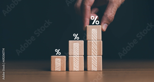 Interest rate chart, interest rate finance and mortgage rates concept, high percentage symbol and up arrow, Interest rates continue to increase, investment growth percentage and interest on deposits